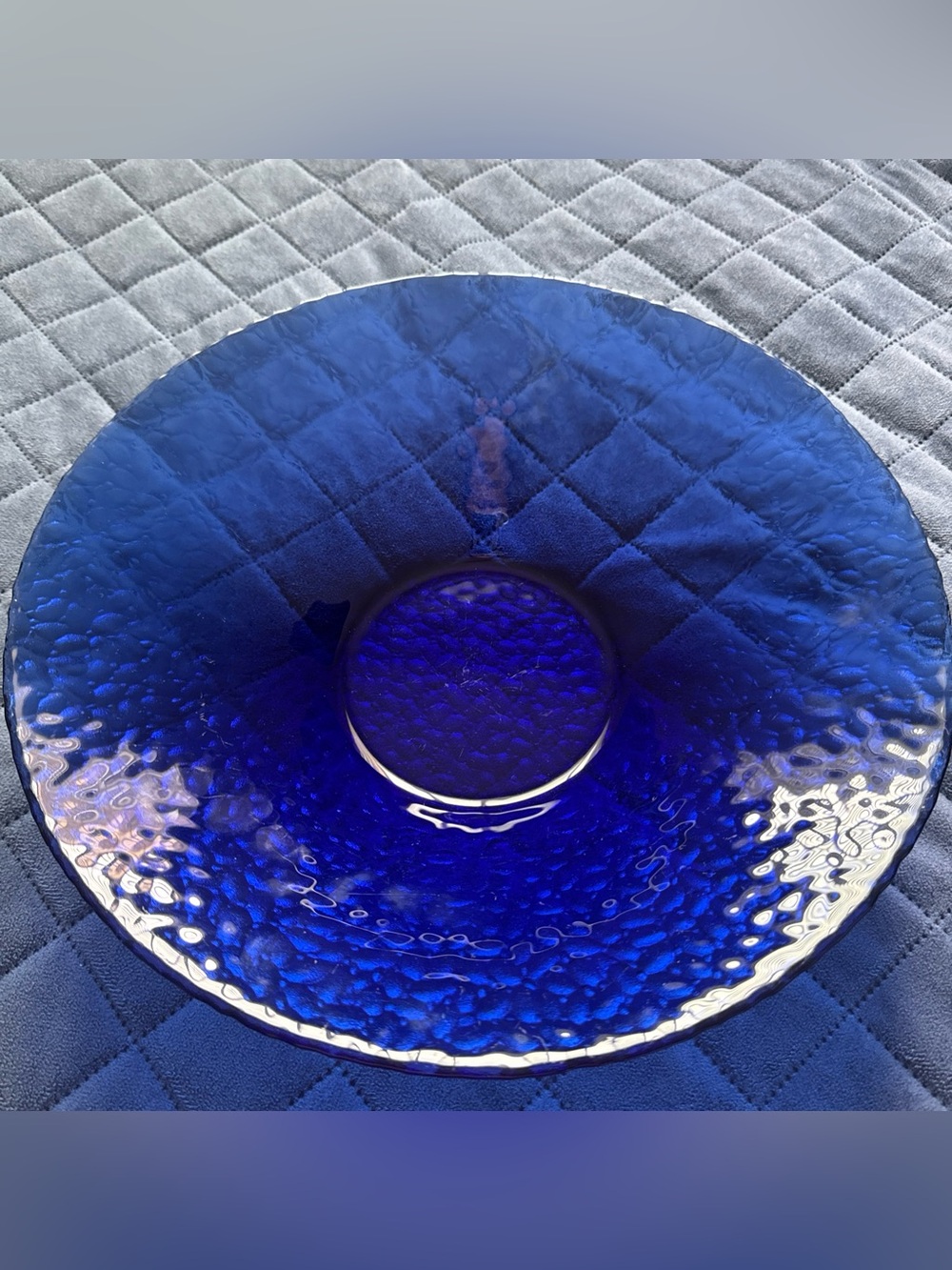 VTG Cobalt Blue Hammered Glass Bowl France 13" Decorative Centerpiece